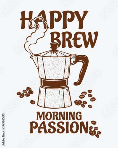 Moka Pot Coffee Illustration with coffee beans and Typography