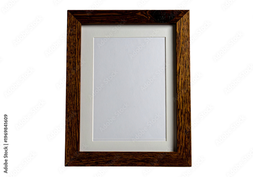 Fototapeta premium Wooden picture frame with mat isolated on transparent background, natural wood finish for art display and home decor