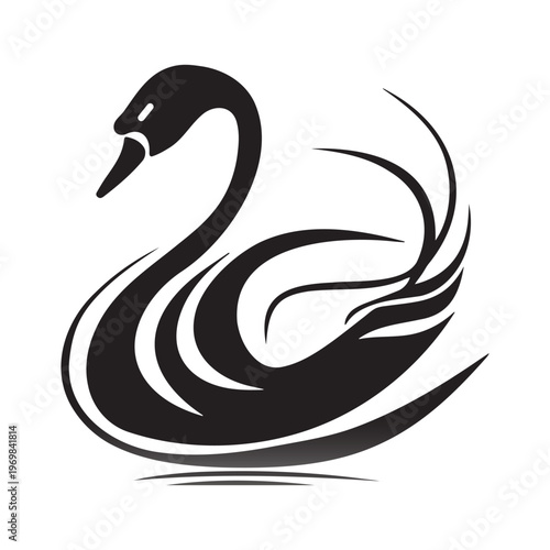 Elegant Swan Icon in Black and White.