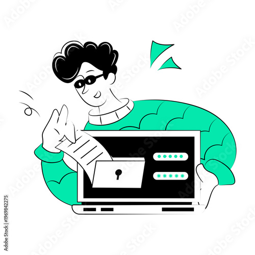 A doodle style illustration showing a hacking password

