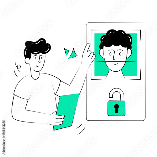 Drawing style illustration showing face recognition

