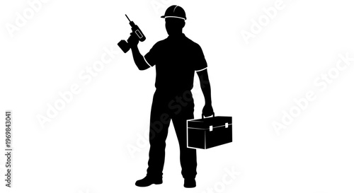 May Day Construction worker silhouette, industrial icon, laborer graphic, tool vector Vector