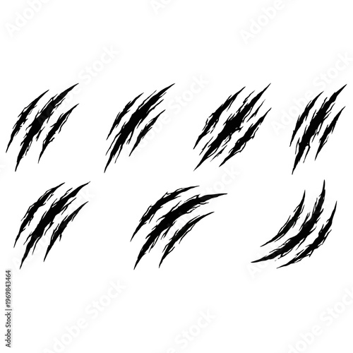 Aggressive animal claw marks vector illustration set, perfect for fierce monster design, damage effects, or scary halloween graphic elements.
