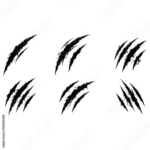 Black vector claw marks illustration set with a fierce and aggressive scratch design for grunge graphics and animal attack concepts