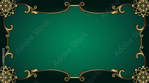 Ornamental gold frame on green background