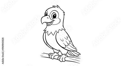 Delightful Cartoon Parrot Perched on a Branch A Playful Avian Friend with an Open Beak Ready to Chirp for Children's Art Projects and Engaging Educational Content