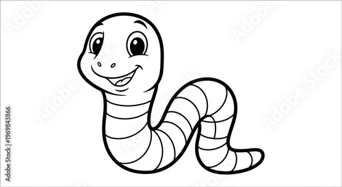 Joyful Cartoon Earthworm Character with Friendly Smile Line Art for Educational and Creative Projects Garden Dweller Delighting Children Promoting Nature Exploration for Young Minds in a Whimsical Art