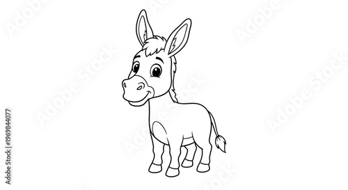 Adorable cartoon donkey illustration a friendly equine creature with big eyes and ears perfect for children's books educational materials and animal-themed creative projects offering a delightful visu