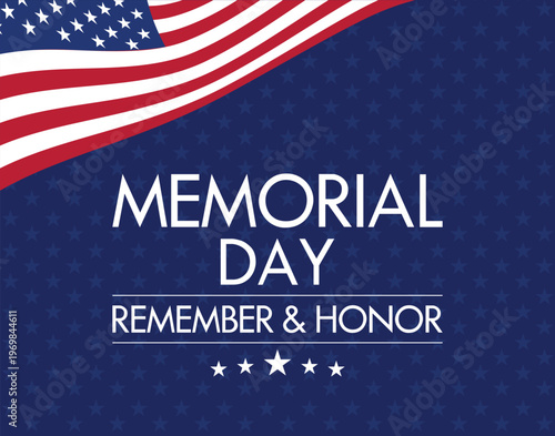 Foto Happy Memorial Day American theme template design in vector illustration with a blue background
