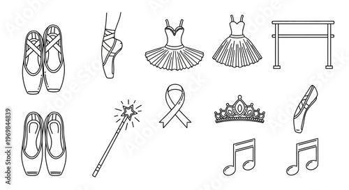 Ballet shoes and dance accessories.