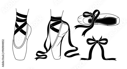 Ballet shoes with ribbons and bows.