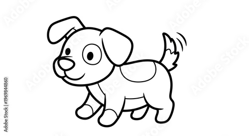 Adorable Cartoon Puppy Adorable Line Art Drawing of a Happy Wagging Tail Dog for Children's Books and Educational Materials Playful Canine Character Representation Sweet Pet Animal Art Whimsical Sketc