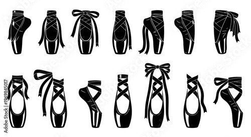 Collection of various ballet shoes.