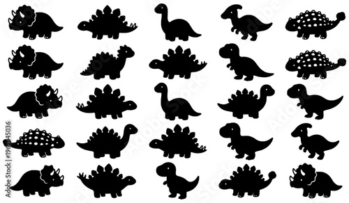Cute Dinosaur Silhouettes Collection featuring Tyrannosaurus Rex Triceratops and Stegosaurus Shapes