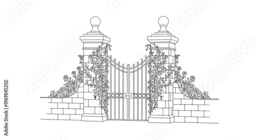 Ornate Metal Gate with Decorative Pillars.