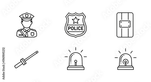 Police Officer Badge and Emergency Lights.