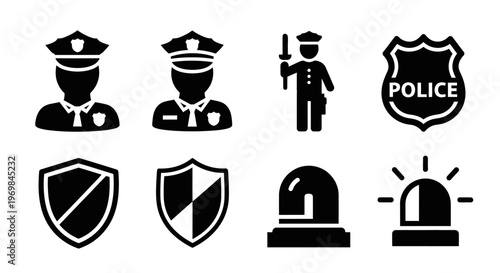 Police officers and emergency response icons.