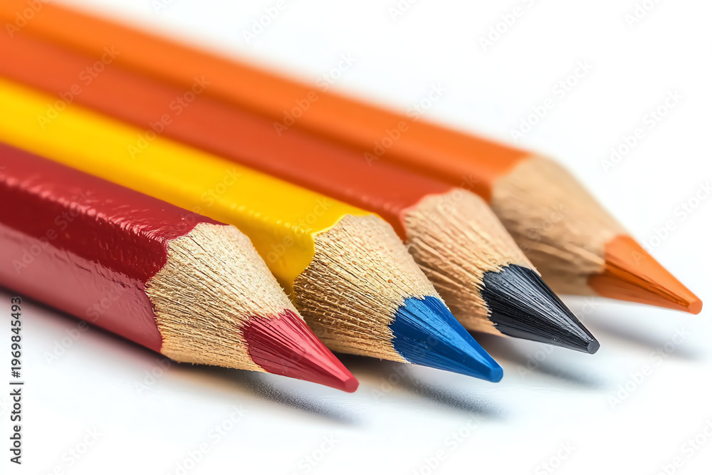 Naklejka premium Macro Shot of Colored Pencils on White Background
