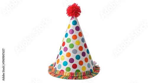 Foto A party hat with bright polka dots and a red pom-pom isolated on transparent bac
