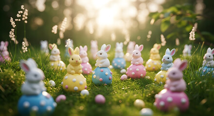 Enchanting easter garden a whimsical display of colorful bunny statues