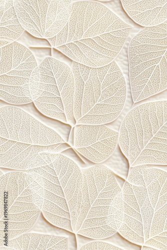 Ethereal White Leaves with Transparent Veins Create a Tranquil and Serene Background for Elegance
