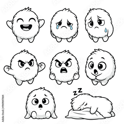 Cartoon monster emoticon faces expressions.