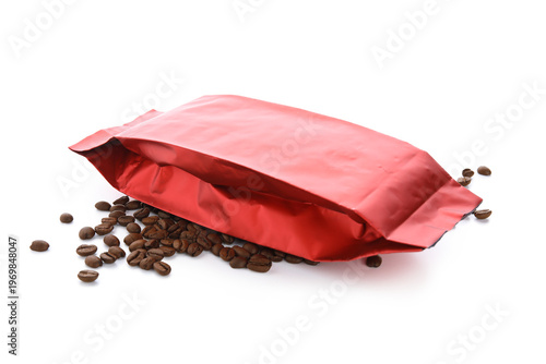 Red coffee bag with beans o...