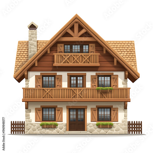 Exquisite Swiss Wooden House Architecture Isolated