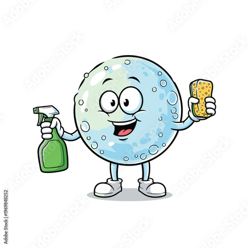 Cartoon sponge character cleaning happy face.