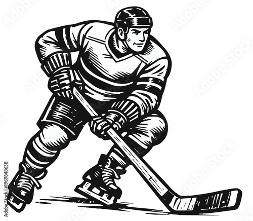 Dynamic Ice Hockey Player Silhouette Vector Illustration - Action Sports Black and White Clipart4
