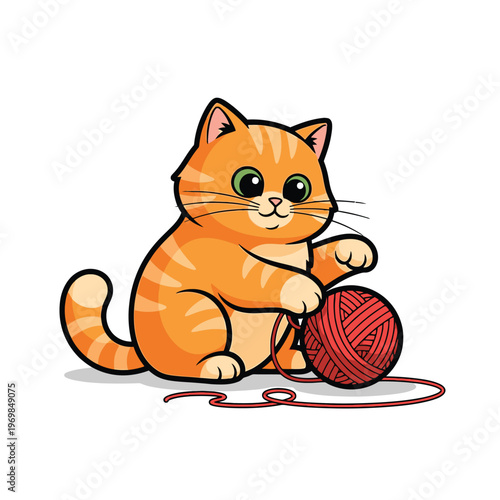 Cute orange cat playing with yarn 4.