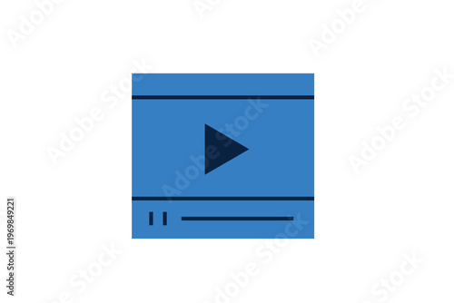 Video player interface with play button representing online video streaming and media playback.