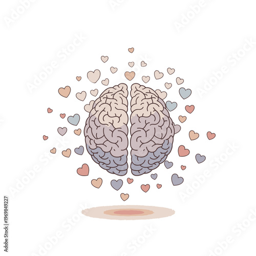 Brain with colorful hearts floating around.
