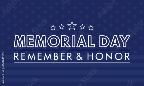 Memorial Day layout design featuring a USA flag theme on blue background. Patriotic and respectful composition ideal for honoring fallen heroes, suitable for banners, social media, etc.
