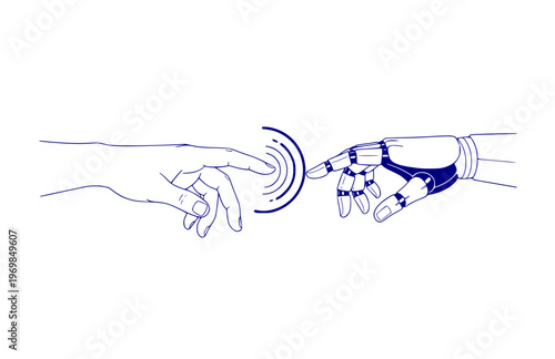 Connectioneering Human and Robot Hand Silhouette, Universal Tech Connection Vector, Minimalist Collaborative Future Illustration