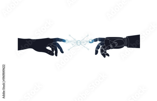 Connectioneering Human and Robot Hand Silhouette, Universal Tech Connection Vector, Minimalist Collaborative Future Illustration