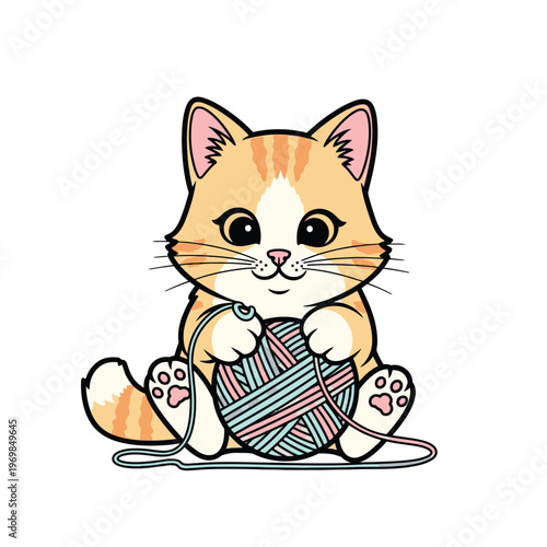 Cute cat playing with yarn ball 9.