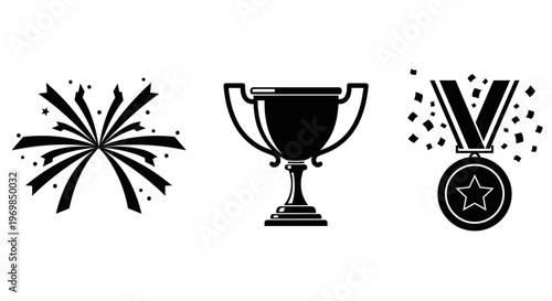 Black icons of celebration and achievement.