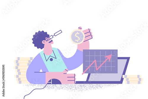 Smiling businessman trade online on laptop