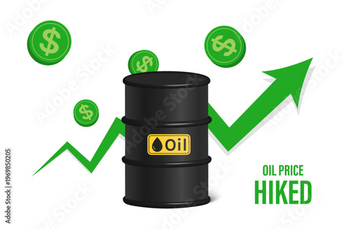 Rising Energy Market Prices with Crude Oil Cost Surge Vector Illustration