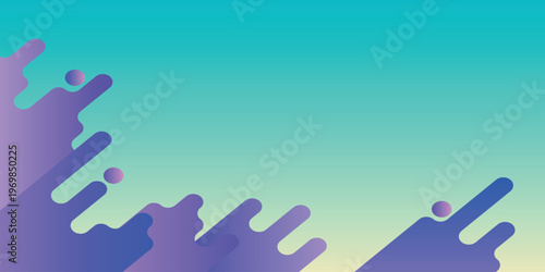 Abstract Fluid Organic Shapes with Smooth Purple to Cyan Gradient Background, Flat Design with Soft Shadows