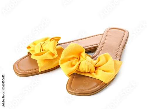 Female sandals on white bac...