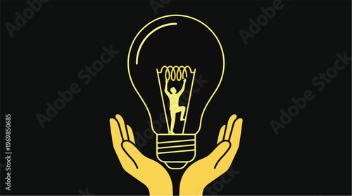 Innovation Process Concept with Person Building Lightbulb from Inside Representing Creative Thinking Idea Development and Invention Illustration