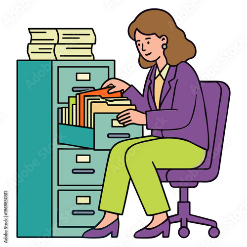 Illustration of Retro Office Worker 90s Style