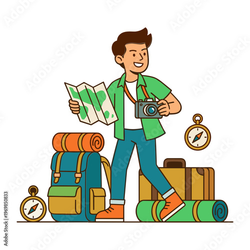 Illustration of a Traveler with Equipment