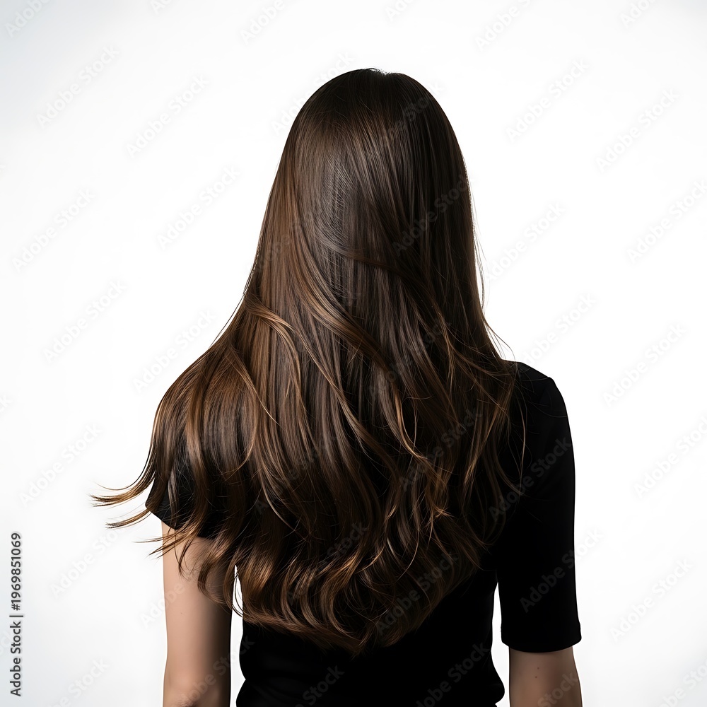 Fototapeta premium Back View of Woman with Long Hair on White Background
