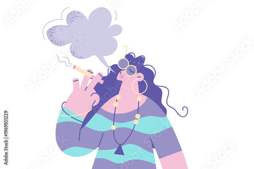 Hippie woman smoke weed enjoy free life