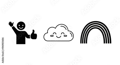 A set of three simple line icons.