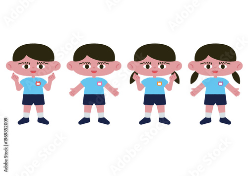 幼稚園服の子どもたちのベクターイラスト素材セット（全身）