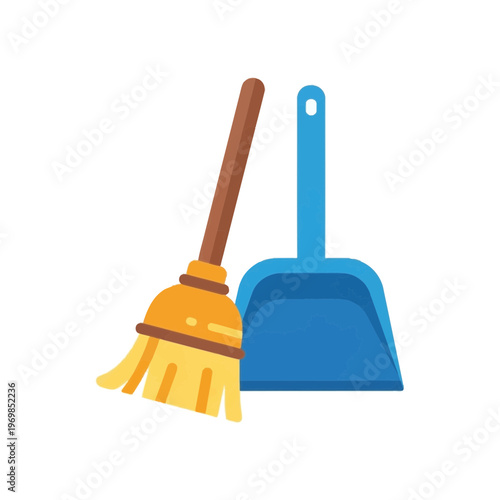 Broom and dustpan cleaning tools.